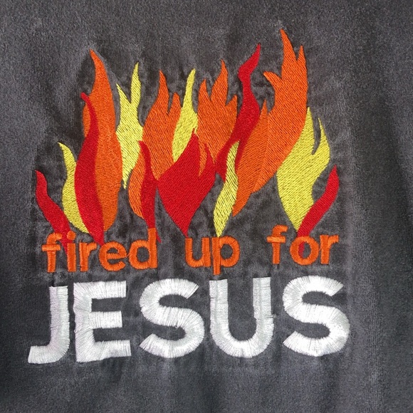 Unisex XL Black Embroidered Fired Up For Jesus Heavy Blend T Shirt - Picture 2 of 8